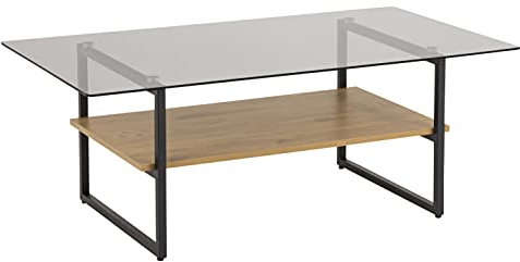 AC Design Furniture Kassie Couchtisch, Wildeiche/Schwarz, Glas/Metall, L: 110 x B: 60 x H: 42 cm, 1 STK.