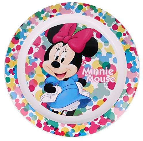 Stor Assiette Disney Minnie Mouse Originale pour Enfants en Plastique de qualité Alimentaire, Passe au Micro-Ondes, Lavable et réutilisable.