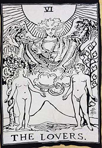 Indian Consigners Tarot Card Wall Tapestry, Decorative Hanging Art (Lovers B/W)