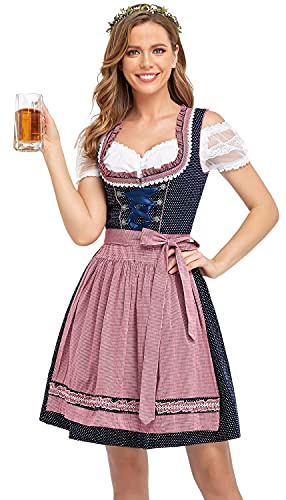 BENNIES Dirndl dam midi traditionell klänning dam traditionell kjol kostymmode klänning dirndl-blus för Oktoberfest rosa, ROSA, 40