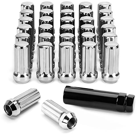 Écrous de roue 9/16-18 pour Dodge Ram 2500 3500 1994-2011, Ram 1500 2002-2010, Ford F250 F350 1988-1998, Durango 2004-2009, 32 écrous de roue à 7 cannelures 9/16 x 18 chrome avec clé à douille pour