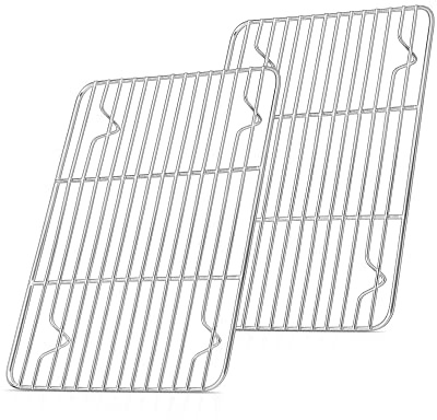 Herogo, griglia di raffreddamento in acciaio inox, set da 2 pezzi, griglia rettangolare per arrostire, grigliare, grigliare, raffreddare, 24,8 x 19 x 1,5 cm, griglia frigo per forno, lavabile in