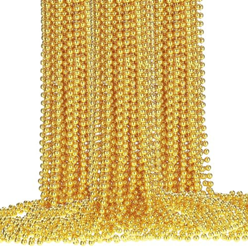 WedDecor 24 Feet Christmas Bead Chain Hanging Pearl Metallic Xmas Bead Garlands Shiny Artificial Tinsel For Christmas Tree Decorations DIY Art & Crafts Events Party Décor, Gold