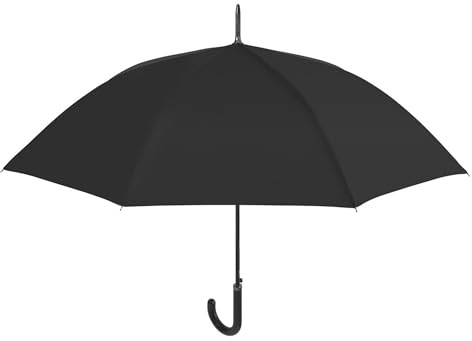 PERLETTI Paraguas Grande – Paraguas Mujer – Resistente Al Viento – Apertura Automática – 8 Varillas de Fibra de Vidrio – Mango Cómodo – Diámetro de la Cubierta 115 cm – Negro