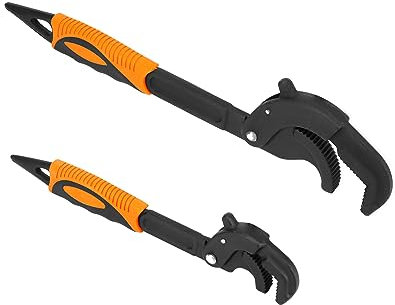 QWORK Robuste Endrohrzange, 2 Stück, 14 mm - 60 mm, verstellbarer, selbstjustierender Schraubenschlüssel, Power-Grip-Rohrzange, Wasserhahn-Badezimmer-Schraubenschlüssel, Werkzeug, für Wasserhahn,