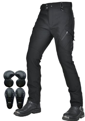 SHUOJIA Pantalone Moto Uomo,pantaloni Moto Uomo Impermeabili, Pantalone Donna Moto Invernali per Esterni Foderati in pile Termico, con Armatura Rimovibile Jeans (Black-2,S=W31.5/80cm)