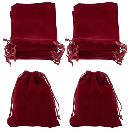 Beebeecraft 20 pz 12x10 cm Sacchetti Regalo in Velluto Rosso Scuro Bordeaux Rosso Morbido Velluto Sacchetti per Gioielli con Coulisse Sacchetti per Gioielli (4.7x3.9 Pollici)