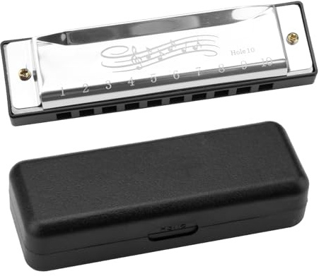 Harmonica 10 Holes C key, Blues Mouth Organ Metal Chromatic Harmonica with Case for Kids Adults Beginners Teaching Performance Accompaniment Wind Instruments, White