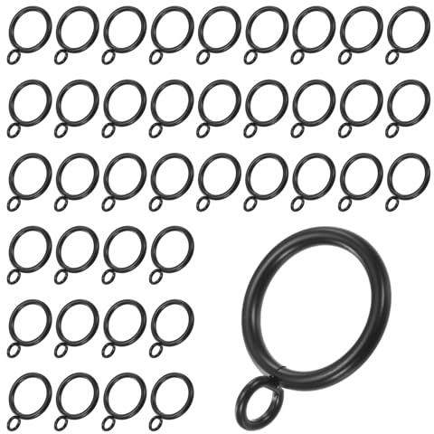 M METERXITY 40-Pack Anillos de Cortina Negros con Ojales, Anillos de Metal a Prueba de Óxido para Barras de Cortina, Diámetro Interior de 1 Pulgada Anillos de Cortina para Colgar Cortinas