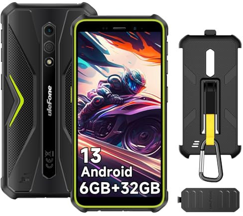 Ulefone Armor X12 Rugged Smartphone Unlocked Android 13, 6GB+32GB, 5.45 inch Tough Screen, 13MP Waterproof Camera, 3-Card Slot 4G Dual SIM, IP68 Outdoor Mobile Phones, 4860mAh, NFC, Green