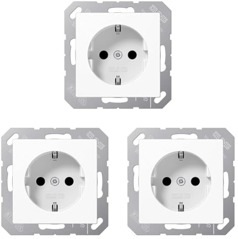 Jung 1520 KI WW Schuko 16 A 250 V mit Berührungsschutz Serie A alpinweiß, (A520KIWW) Steckdose Kinderschutz (Packung mit 3)