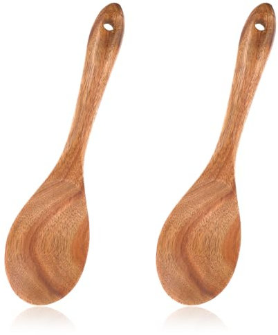 Xthrotsenk 2 Stück Holz Salatbesteck 26cm Salatlöffel Salatbesteck aus Akazienholz Holzlöffel Holzbesteck Großer Löffel Langgriff für Mischen Rühren Kochen Küchenhelfer