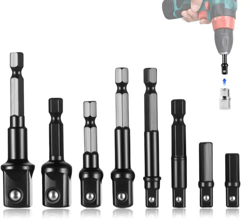 BieMian 8-Piece Impact Socket Adapter Set With 1/4 3/8 1/2 Hex Shank for Power Drill and Hand Tools
