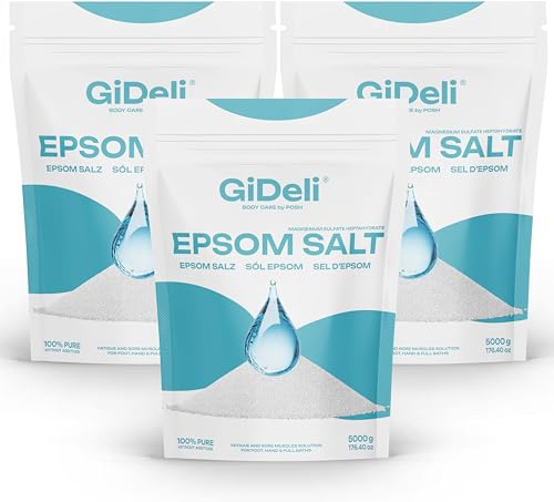 GiDeli Epsom Sale da bagno Sale Epsom 3x 5kg Sale di Epsom solfato di magnesio sale amaro solfato di magnesio eptaidrato puro, qualità farmaceutica. 15 kg