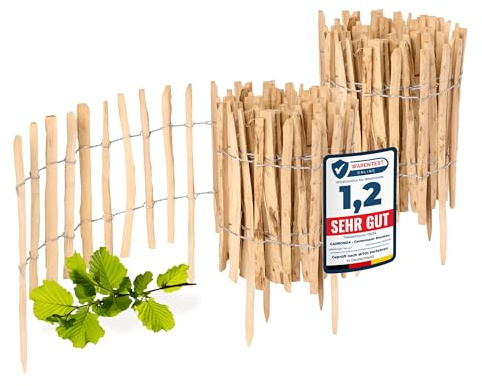 Garronda Cloture Jardin Exterieur à Planter en noisetier, clôture Jardin, clôture Bois, Bordure en Bois, ganivelle de Potager Exterieur GD-0156 Lot de 2 (Écart des Lattes: 3-5 cm, 35 cm x 5m)