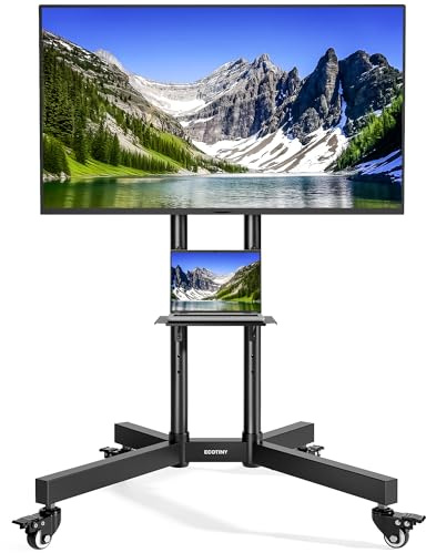 ECOTINY Rolling TV Stand for 32–85 Screens — Supports 70 kg TV, Stable Mobile TV Cart with Shelf & Locking Wheels, Floor TV Stand for Home, Meeting, Outdoor, Max VESA 600x400, Black
