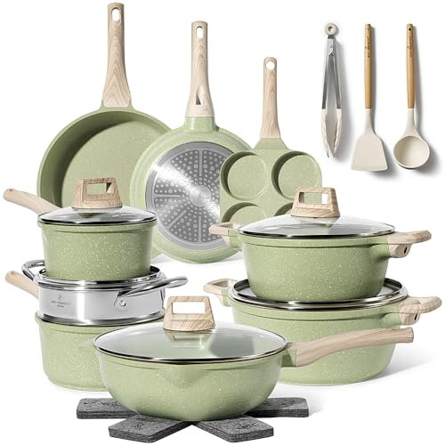 Just Perfecto Lot Casseroles et Poêles, Poêle à Frire 20cm/26cm, Casserole 18cm/20cm, Sauteuse 26cm, Induction, Poignée Amovible, Revêtement Antiadhésif, Couvercles Antiprojections (Biege)