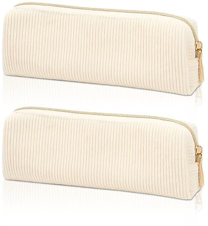 CJAPGJW 2 Stück Schlampermäppchen Beige, 19 X 4 X 5 cm Mäppchen Aesthetic, Stifte Mäppche Für Girl Adults, Aesthetic Pencil Case, Federmäppchen Erwachsene Für Schule Und Büro
