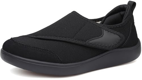 DimaiGlobal Extra Wide Fit Diabetic Walking Shoes Mens Women's Easy Close Adjustable Orthopaedic Slippers for Arthritis Edema Swollen Feet Lightweight Trainers 6.5UK Black
