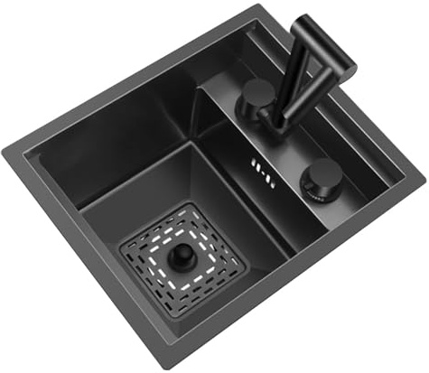 Lavello da cucina compatto in acciaio inox a vasca singola 32 x 39 x 23 cm, design salvaspazio con copertura per rubinetto pieghevole, perfetto per piccoli controsoffitti.