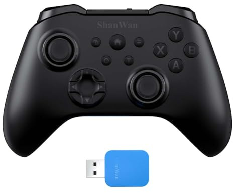 ShanWan Wireless Controller for PC, iPhone, Android, Switch, Steam, Gamepad 2.4G Bluetooth Controller with Hall Effect Trigger,Turbo,Rumble Vibration (Black)