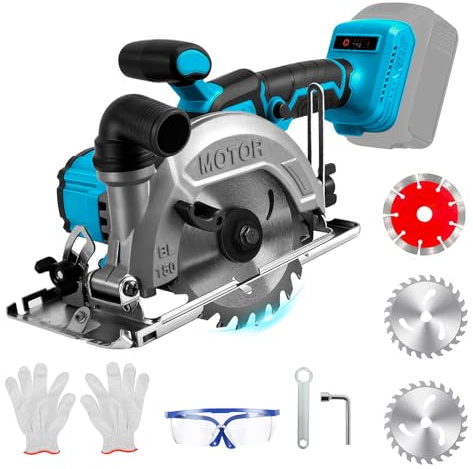 Sierra circular manual de batería de 51 mm para batería Makita 18V (sin batería), mini sierra circular sin escobillas con 2 hojas de sierra (150mm), 6000 RPM, ángulo de sierra 0–45°, profundidad de
