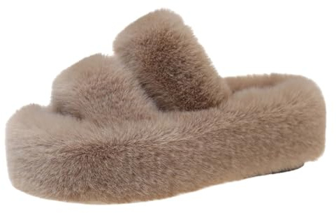 Generiska unisex vinterfodrade vinterskor med pälsfoder tofflor plysch varm tjock sula mjuk fotbädd filttofflor filt tofflor öppen tå platta tofflor hustofflor, kaki, 39 EU