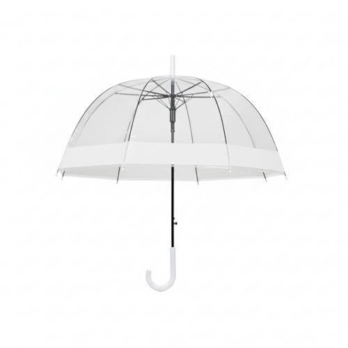 SWL Clear Dome PVC Rain Umbrella | Transparent Birdcage Design with 8-Rib Windproof Frame & Hook Handle | Full Coverage See-Through for Wedding Events & Daily Use (White)