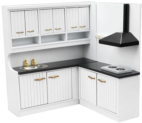 Dollhouse Kitchen 2Pcs Mini Kitchen Set 1/12 Scale Wooden Miniature Stove Cabinet & Sink Cabinet, Dollhouse Furniture Dining Room Accessories