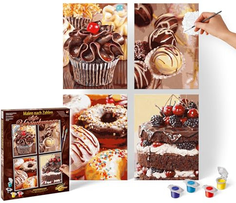 Schipper 609340791 Malen nach Zahlen, Süße Versuchung - Bilder malen für Erwachsene, inklusive Pinsel und Acrylfarben, Quattro je 18 x 24 cm