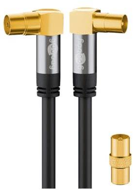 Goobay 70455 TV-Antennenkabel, gewinkelt, Koax-Buchse 90° > Koax-Stecker 90°,135 dB, 4-fach geschirmt, vergoldet, schwarz (1,0m)