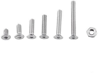 Kit de 250pcs M2 Vis Boulon Douille Hexagonale Fraisée Plate en Acier Inoxydable A2 à Tête Bombée/Cylindrique Six Pans Creux avec Ecrous(C: Flachkopf)