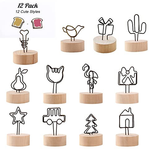 QZDAFFIC 12 Stück Fotohalter mit Klammern Kartenhalter Holz, Tischkartenhalter Metall Menükartenhalter Kartenständer Postkartenhalter für Haus Restaurant Party Dekor