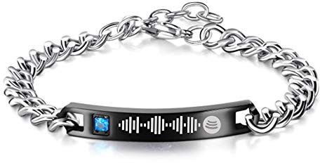 Jinlinjew Braccialetti personalizzati con codice Spotify di musica per coppie His Her King Queen Always Forever I Love You, Bracciali per coppie per uomo donna
