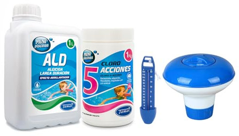 Tamar Pack Ahorro Mini Piscinas, Tabletas Cloro, algicida, clorador y termometro