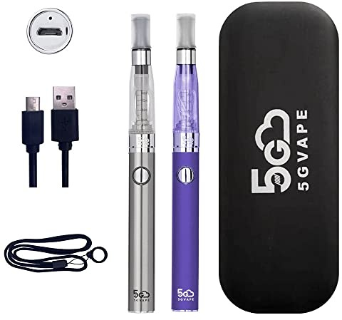5GVAPE Electronic Cigarette eGo CE4 USB Charge Rechargeable Battery, E Cigarette Vape Pens 2 Packs Shisha Starter Kit, Easy Top Refill Tank, Vape Pen Travel Set E Cig,No E-Liquid