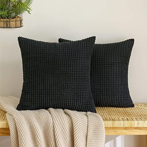 EMEMA Kordsamt Kissenbezug Granulat Dekorative Sofakissen Dekokissen Kissenbezüge Couchkissen Kissenhülle Weich Kissen Bezug Zierkissen für Sofa Couch Wohnzimmer 2er Set 45x45 cm Schwarz