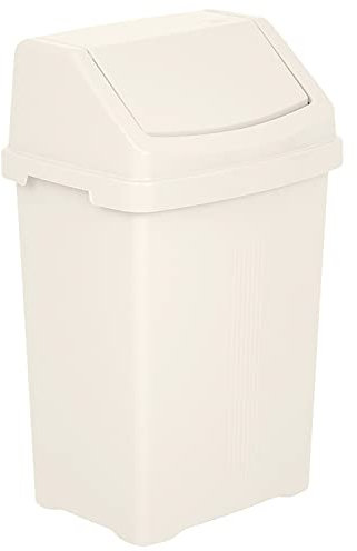 JMS we create smile Plastic Swing Top Bin & Recycle Recycling Rubbish Home Kitchen Office Dustbins (50L Swing Bin, Soft Cream)