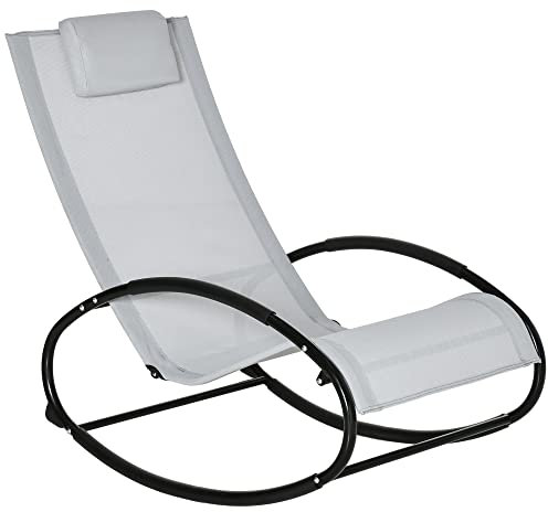 Outsunny Sedia a Dondolo da Giardino Zero Gravity, Sdraio da Giardino Ergonomica con Cuscino e Tessuto Traspirante per Interno ed Esterno, 105x62x88 cm, Grigia