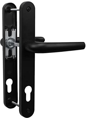 Bwintech UPVC Poignée de porte,Noir,Axe de 92mm,Centres de vis de 210mm,Plaque arrière de 243mm,Système de ressort de haute qualité,Convient à toutes les portes d'entrée en UPVC,Porte de patio