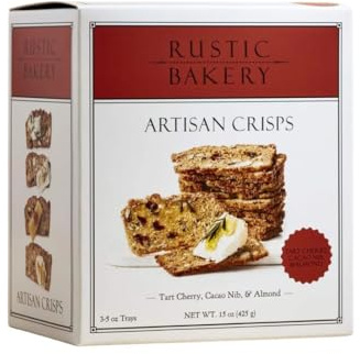 Rustic Bakery Artisan Crisps - Tart Cherry, Cacao Nib, & Almond - Artisan Crackers for Cheese Platter or Snacking - Slightly Sweet Cracker for Cheese Pairing - Made in California - Pack of 3 - 5 Oz Trays