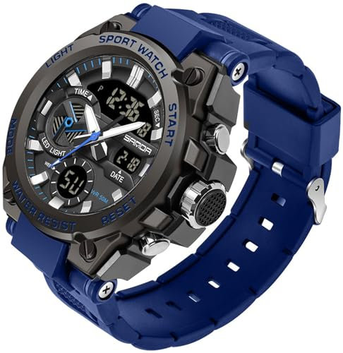 findtime Militär Uhr Herren Armbanduhr Multifunktions Analog Digitale Sportuhr mit Stoppuhr Wecker Jungen 5ATM Wasserdicht Army Herren Uhren mit Beleuchtung Datum und Wochentag Casual Sport Watch