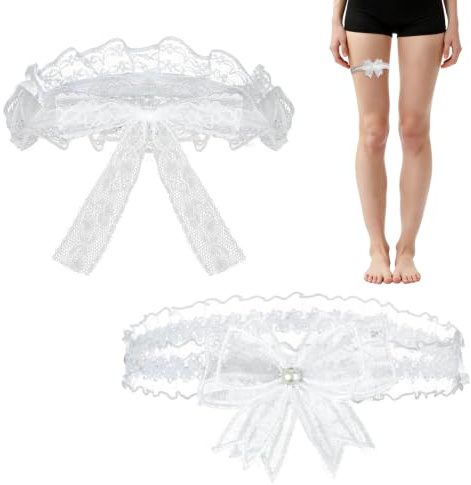 PIMXL Liga de Boda de 2 Piezas: diseño único de Liguero, Banda cómoda para el Muslo, Regalo de Liga Nupcial, Liga de Encaje elástico para Novia