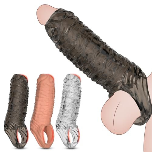 BDSMJOY 3er Penishülle Sextoysets für Paare Sex,Penis Sleeve Penismanschetten mit Rutschfest Hodenringe Eichelring Cockring,Penisvergrößerung xxl Dildo Set,Sexspielzeug für Paare Extrem Sex (3-in-1)