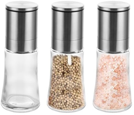 MUXHEL 3er-Set Salz und Pfeffermühle, 4.7 x 13.7cm Verstellbares Keramikmahlwerk, 170ml Gewürzmühlen, Pfeffer und Salzmühle, salz pfeffermühle, pfeffermühle keramikmahlwerk, pfeffer salz mühlenset