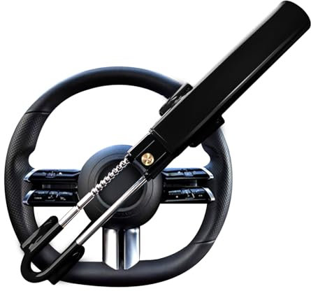 Sevenwalls Twin Bar Steering Wheel Lock - Heavy Duty Car Lock Anti-Theft Device - Universal Fit - Adjustable Length - High Visibility - Includes 2 Keys (Black)