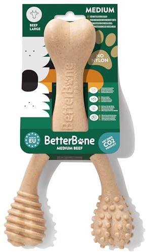 BetterBone - Tuggleksak för hund - Large Medium Beef - Tuggben för hund Nylon- och GMO-fritt baserat på cellulosa - Tuggleksak mediumhård med smak av nötkött - Tuggträ splitterfritt och hållbart