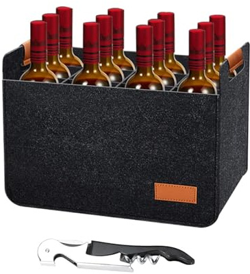 Borsa Portabottiglie Vino,Osuter Borsa Porta Bottiglie,Borsa per Bottiglie con 12 Scomparti,Borsa per Bottiglie In Feltro,Borsa portabottiglie,Portabottiglie Acqua,Portabottiglie Pieghevole