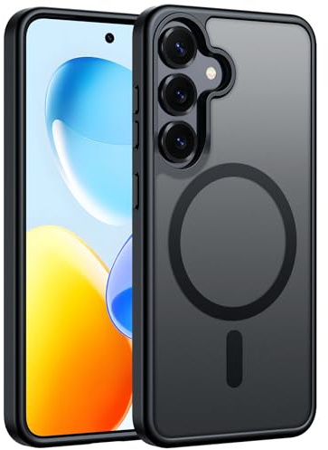 FNTCASE für Samsung Galaxy S25 Hülle: Matte Magnetische Slim Translucent Handyhülle Militärischer Fallschutz für Mobiltelefone - Robuste Langlebig Stoßfeste Schützende Bumper Hülle(Schwarz)