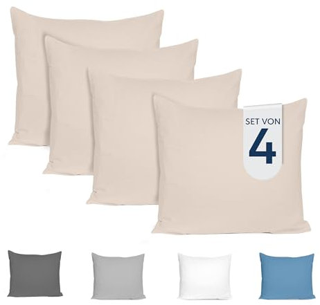 Dreamzie Kissenbezug 60x60 (4er Set) - 100% Jersey Baumwolle 150 g/qm Kissenbezüge - Beige - Für Kissen 60 x 60 cm - Kissenhülle - Kissenbezug - Resistent und Hypoallergen - Zertifiziert Oeko-Tex
